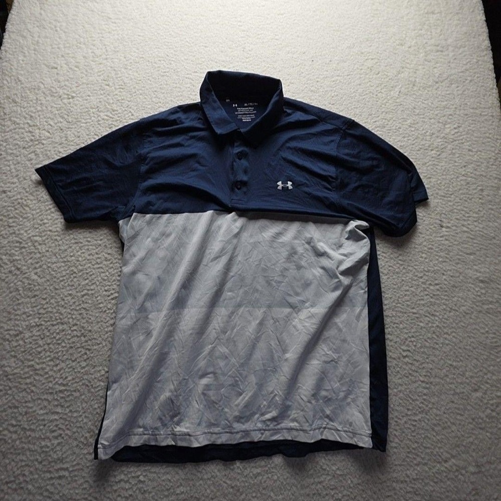 Under Armour The Playoff Polo Shirt Mens XL Blue Gray Colorblock Golf Top